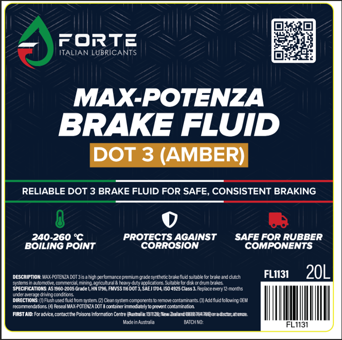 MAX-POTENZA BRAKE FLUID 20L FORTE DOT 3(AMBER)