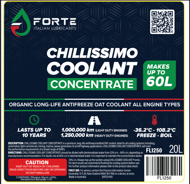 CHILLISSIMO COOLANT CONCENTRATE GREEN 20L FORTE ORGANIC LING LIFE