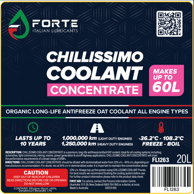 CHILLISSIMO COOLANT CONCENTRATE PINK 20L FORTE ORGANIC LING LIFE