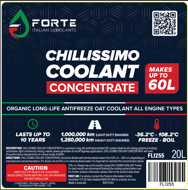 CHILLISSIMO COOLANT CONCENTRATE RED 20L FORTE ORGANIC LING LIFE