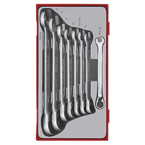 TENG 8PCE REVERSIBLE RATCHET COMBINATION SPANNER SET 8-19MM - TC-TRAY