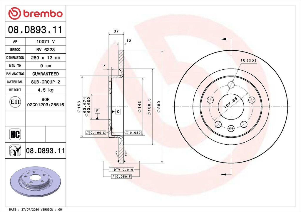 REAR DISC 280MM BREMBO VOLVO