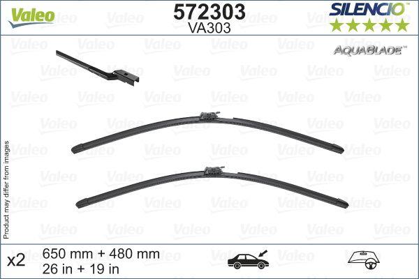 WIPER BLADE [FRONT KIT] VALEO SILENCIO AQUABLADE [650MM 26 INCH + 480MM 19 INCH - WITH SPOILER FLAT WIPER BLADE]
