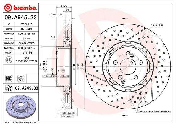FRONT DISC BREMBO MERC DUAL-CAST