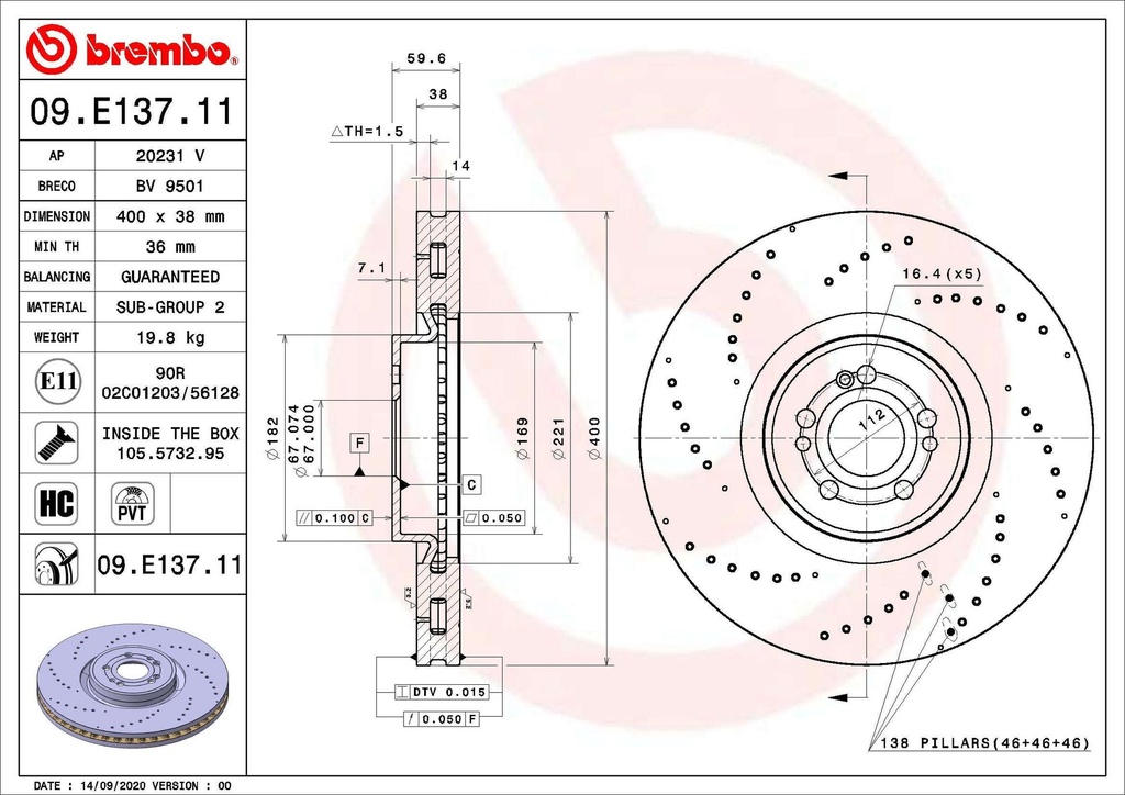 FRONT DISC 400MM BREMBO MERC           *