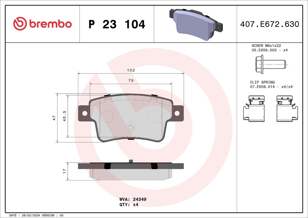 PADS REAR BREMBO FIAT
