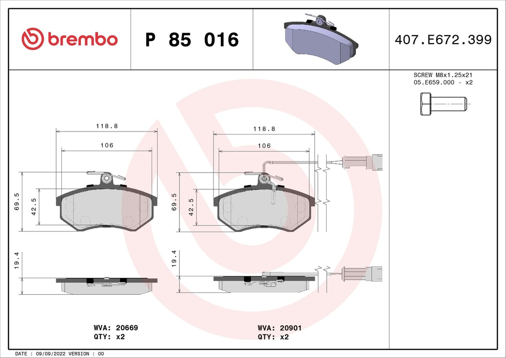PADS FRONT BREMBO VAG