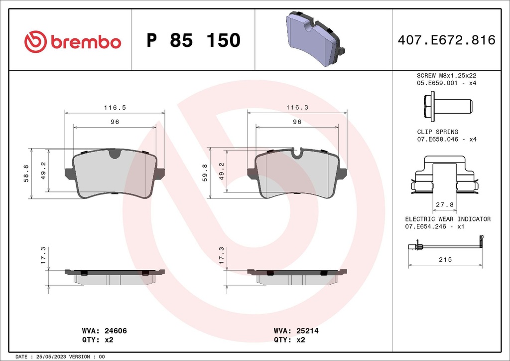 PADS REAR W/SENSOR BREMBO VAG/PORSCHE