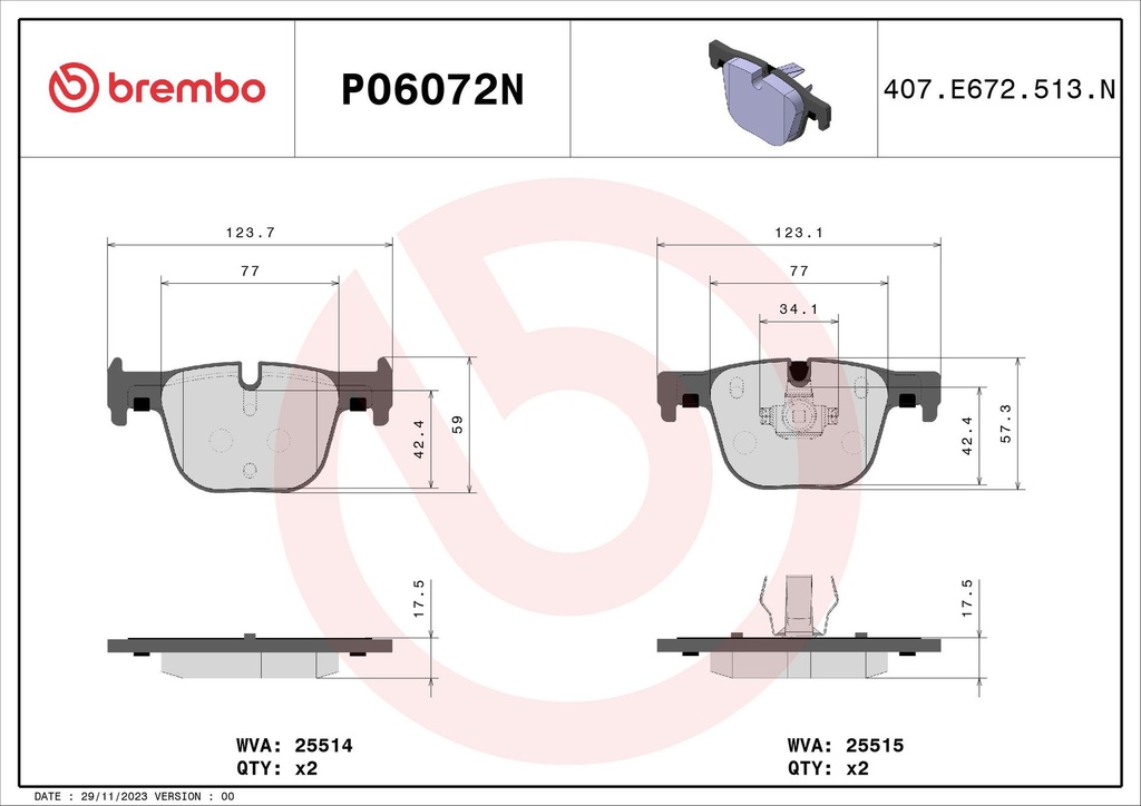 PADS REAR BREMBO BMW/MINI