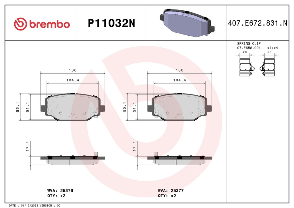 PADS REAR NAO TECH BREMBO FIAT