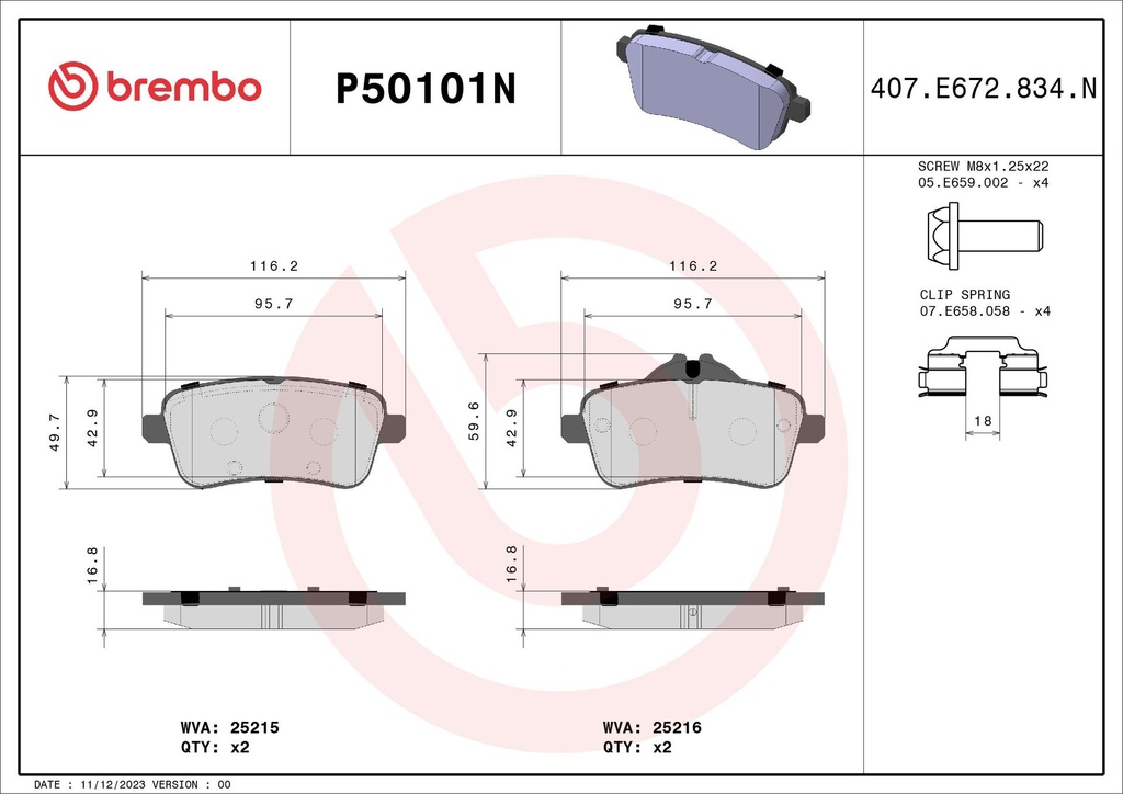 PADS REAR BREMBO MERC AMG
