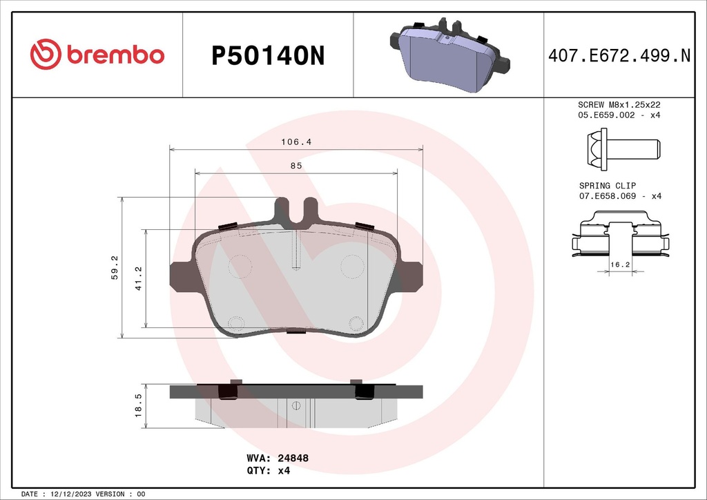 PADS REAR BREMBO MERC