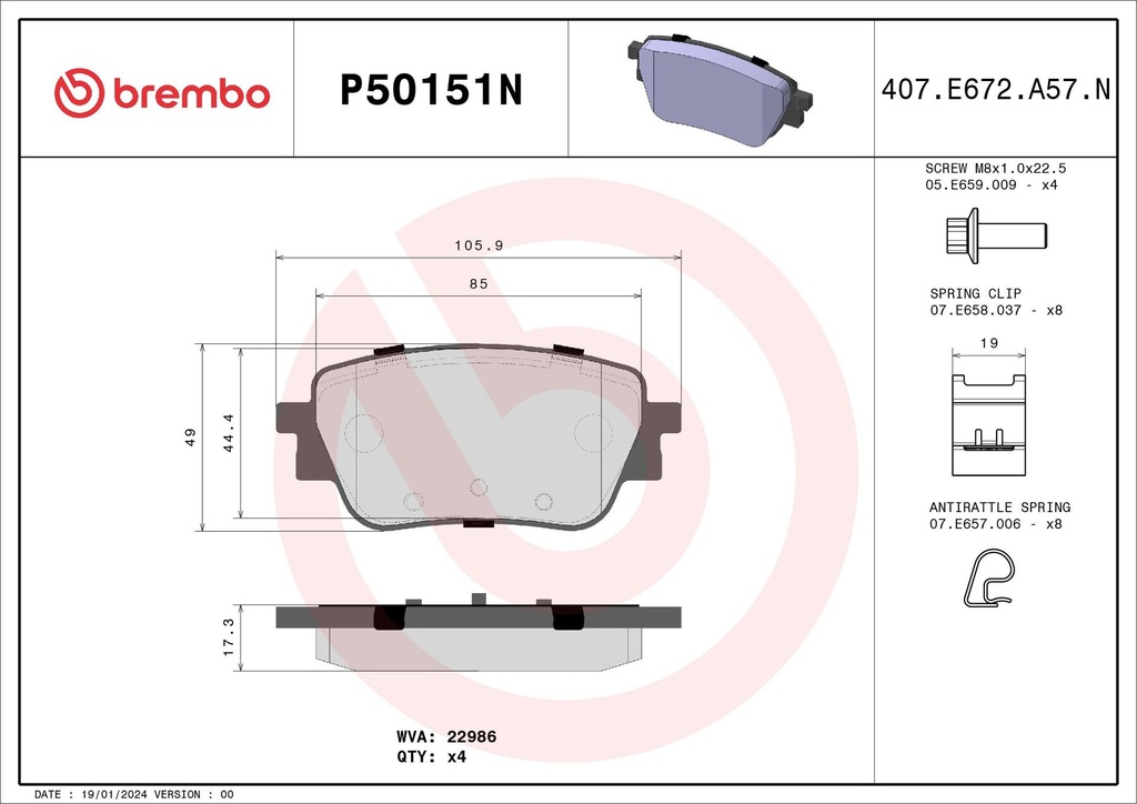 PADS REAR BREMBO MERC