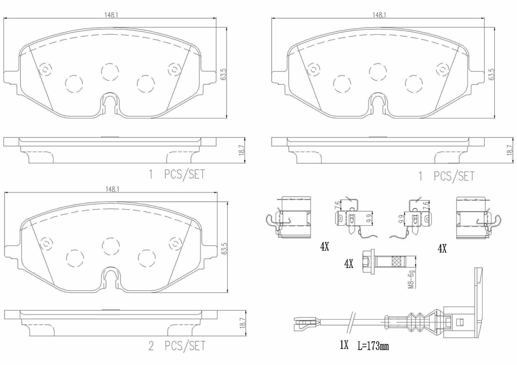 PADS FRONT W/SENSOR BREMBO VAG