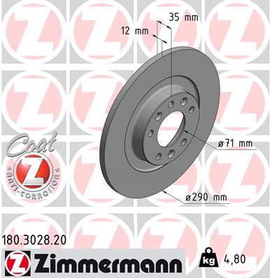REAR DISC 290MM ZIMMERMANN PSA