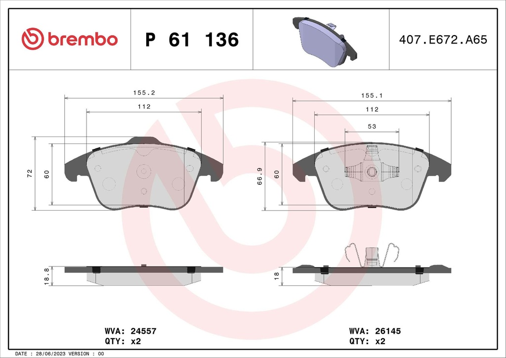 FRONT PADS BREMBO PSA