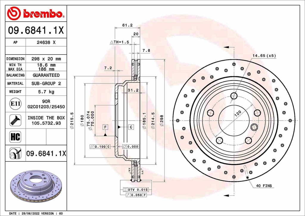 REAR DISC XDRILLED BREMBO BMW