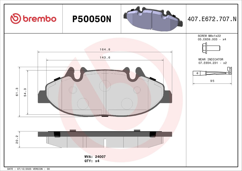 PADS FRONT W/SENSOR BREMBO MERC