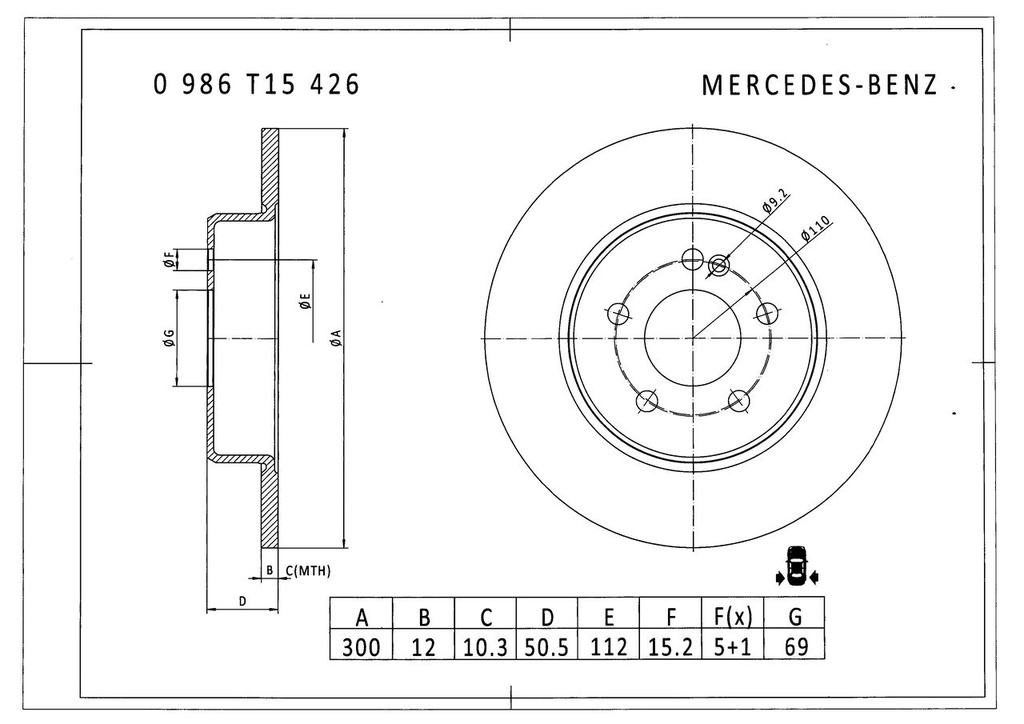 REAR DISC BOSCH MERC 300MM