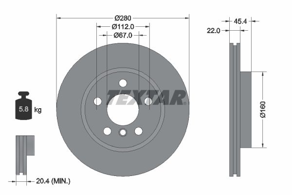 FRONT DISC 280MM TEXTAR MINI