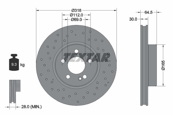 FRONT DISC 318MM XDRILLED TEXTAR MERC