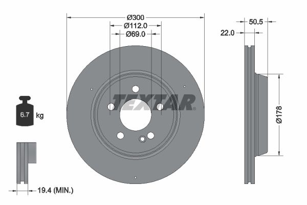 REAR DISC TEXTAR MERC 50.5 MM HEIGHT