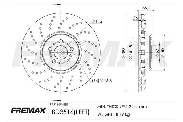 FRONT DISC LH 395MM FREMAX BMW