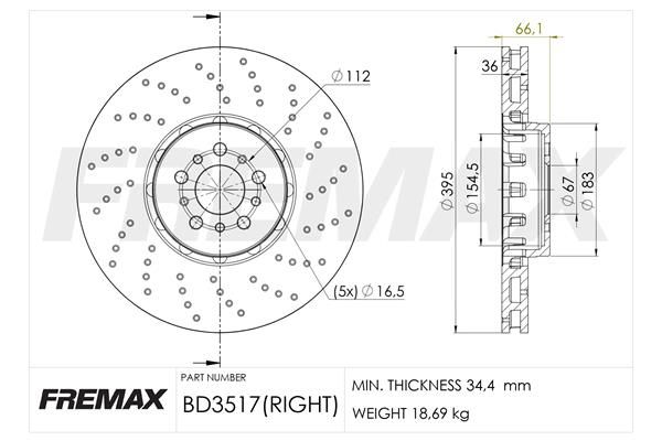 FRONT DISC RH 395MM FREMAX BMW