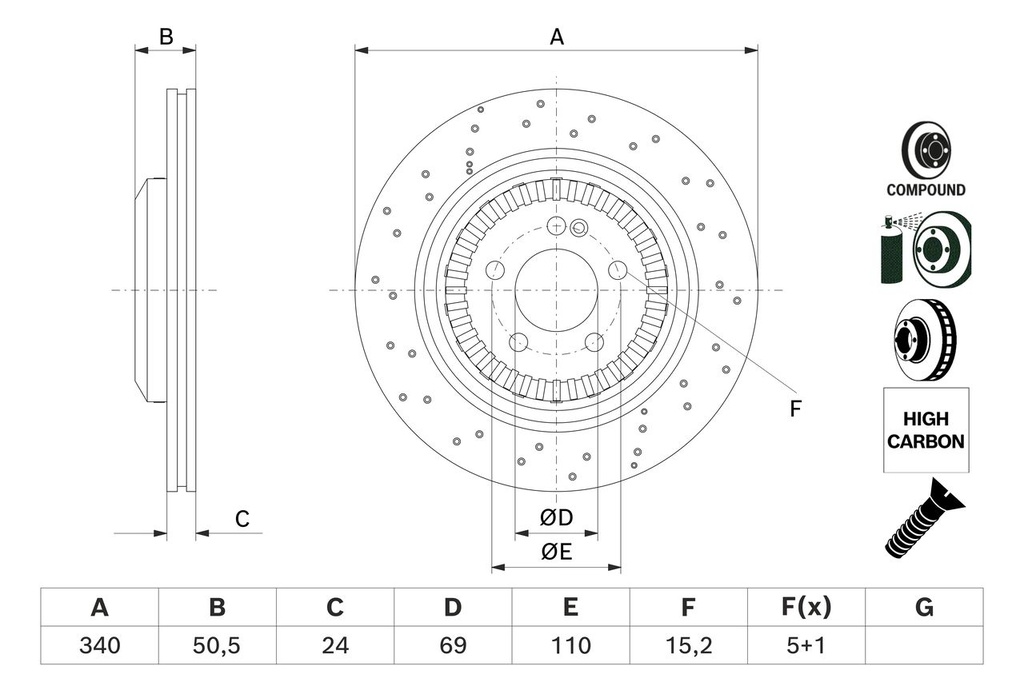 REAR DISC 340MM BOSCH MERC
