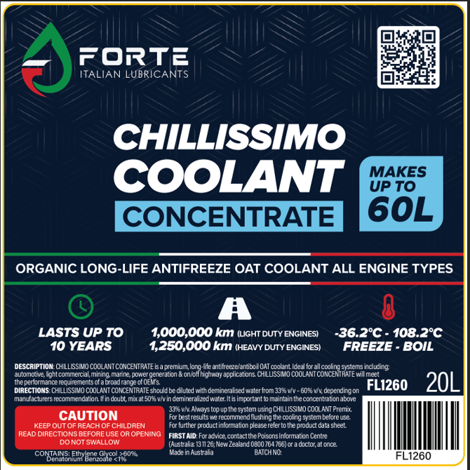 CHILLISSIMO COOLANT CONCENTRATE BLUE 20L FORTE ORGANIC LING LIFE