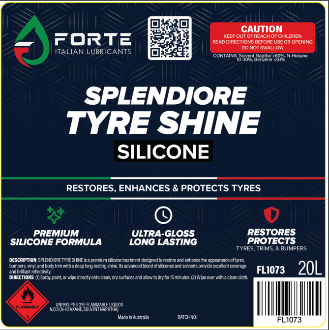 SPLENDIORE TYRE SHINE SILICONE 20L FORTE HIGH GLOSS SOLVENT