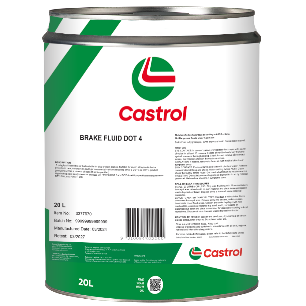 BRAKE FLUID 20L DOT 4 CASTROL