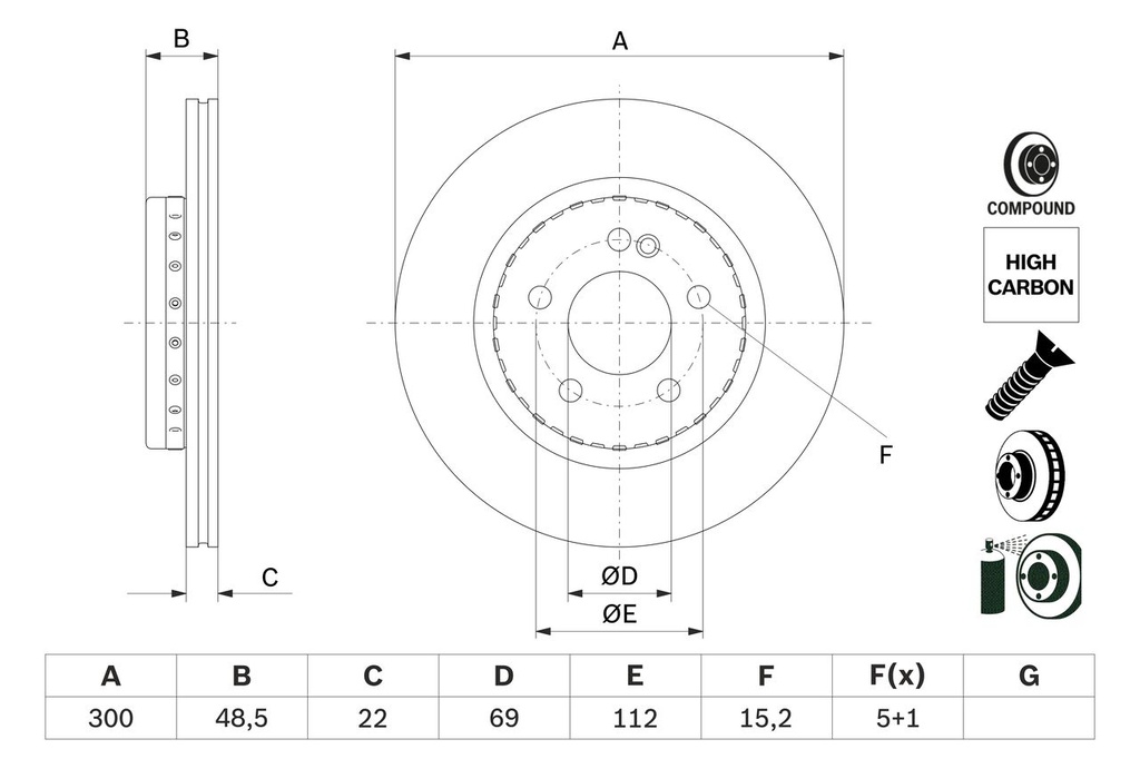 REAR DISC 300MM BOSCH MERC 49MM HEIGHT