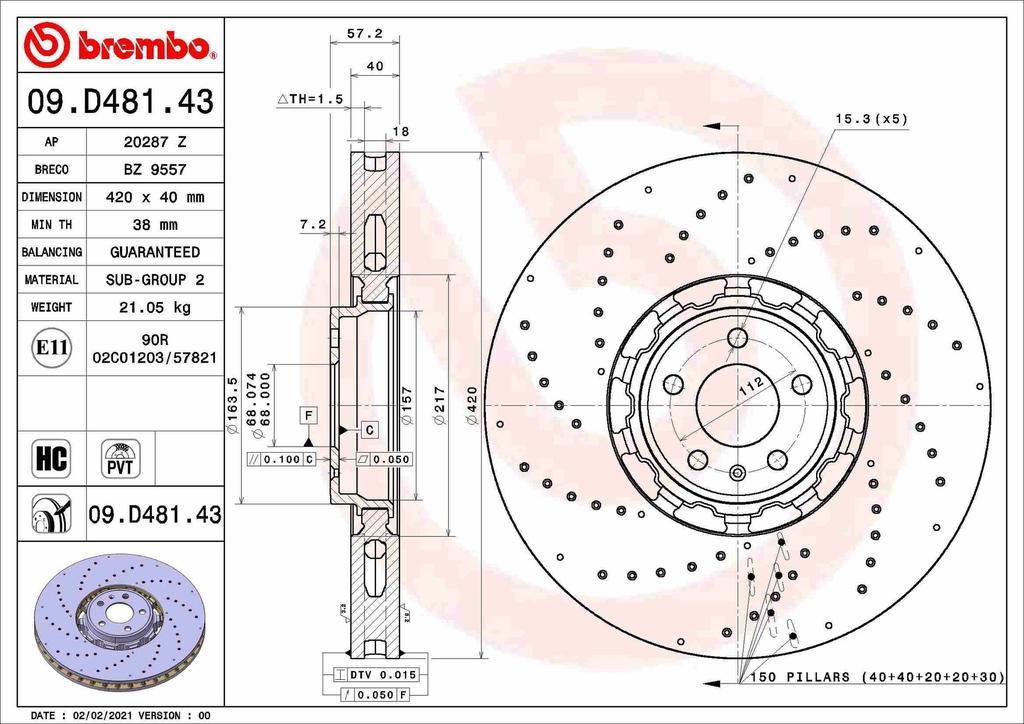 BRAKE DISC FRONT 420MM BREMBO VAG