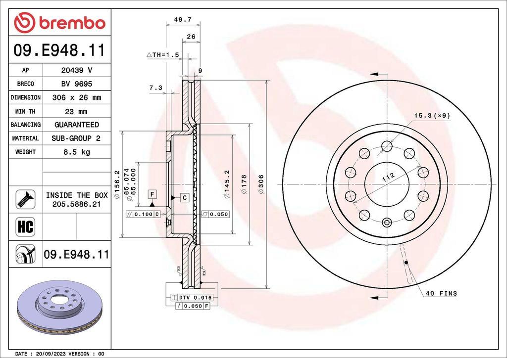 BRAKE DISC FRONT 306MM BREMBO VAG