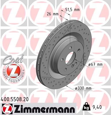 REAR DISC 330MM CROSS DRILLED SLOTTED ZIMMERMANN MERC