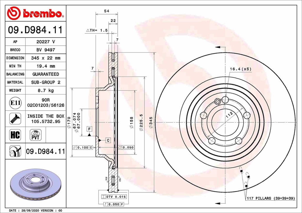 REAR DISC 345MM BREMBO MERC