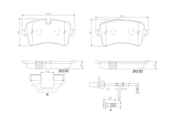 BRAKE PADS REAR WITH SENSOR BREMBO CERAMIC VAG