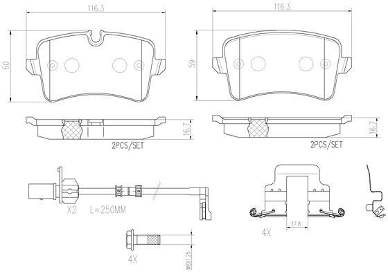 BRAKE PADS REAR WITH SENSOR BREMBO CERAMIC VAG