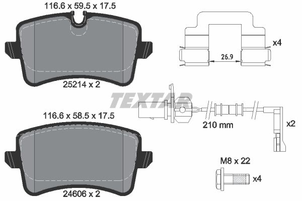 REAR PADS WITH SENSORS TEXTAR VAG