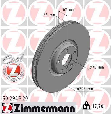 BRAKE DISC FRONT LH 395MM ZIMMERMANN BMW (SINGLE CAST)