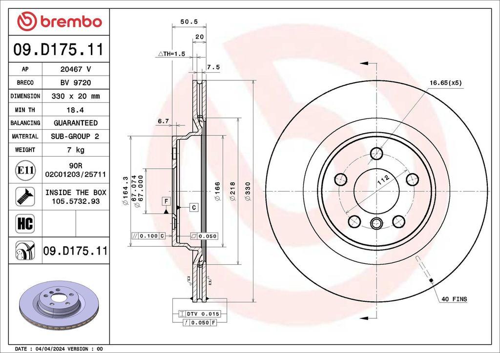 BRAKE DISC REAR 330MM BREMBO BMW