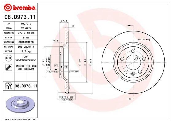BRAKE DISC REAR 272MM BREMBO VAG