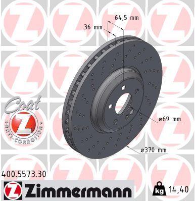 FRONT DISC 370MM CROSS DRILLED ZIMMERMANN MERC