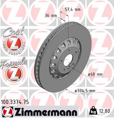 BRAKE DISC FRONT 375MM ZIMMERMANN VAG