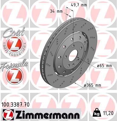 BRAKE DISC FRONT 365MM ZIMMERMANN VAG