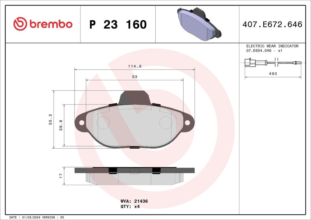 BRAKE PADS FRONT BREMBO FIAT