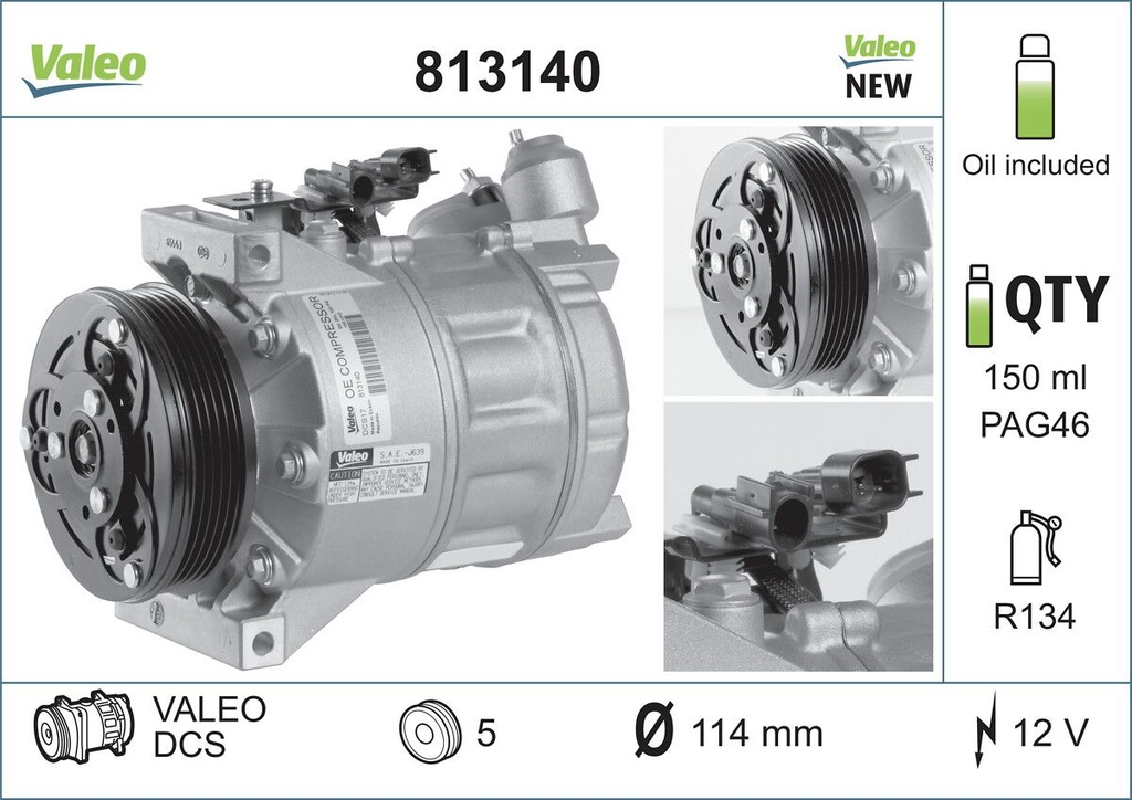 A/C COMPRESSOR 5PK 114MM VALEO VOLVO