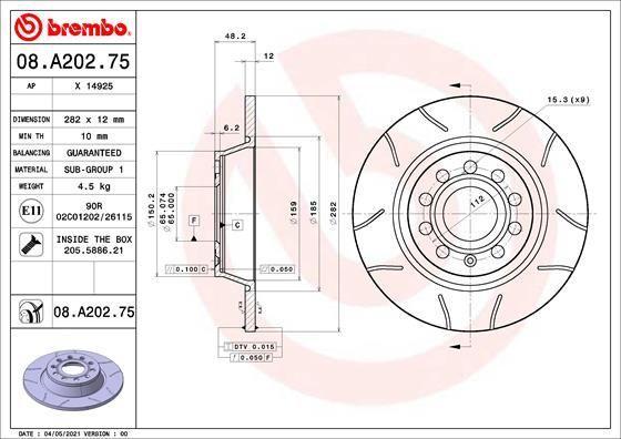 BRAKE DISC REAR 282MM BREMBO VAG (SLOTTED)
