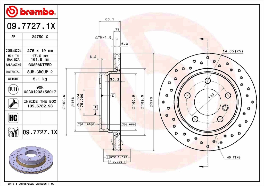 REAR DISC CROSS DRILLED BREMBO BMW